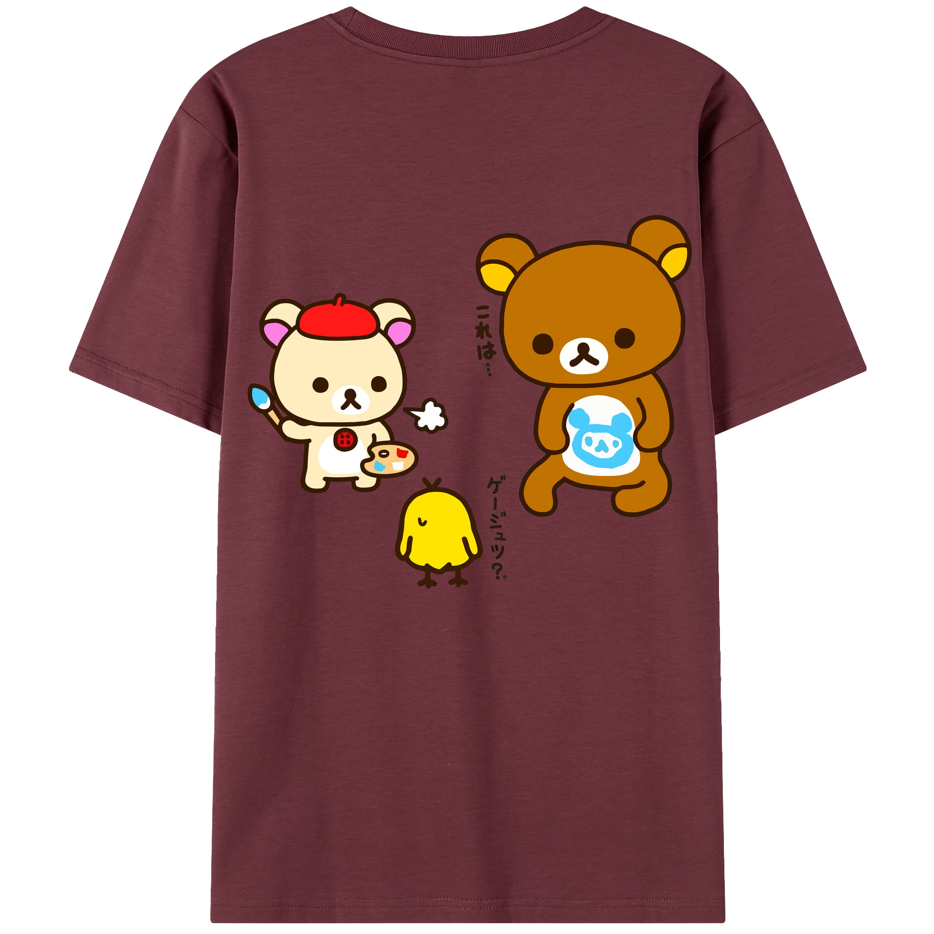 （画像用） リラックマ リラックマ キイロイトリ Rilakkuma Korilakkuma Kiiroitori 綿100％半袖Tシャツ（背面プリント）